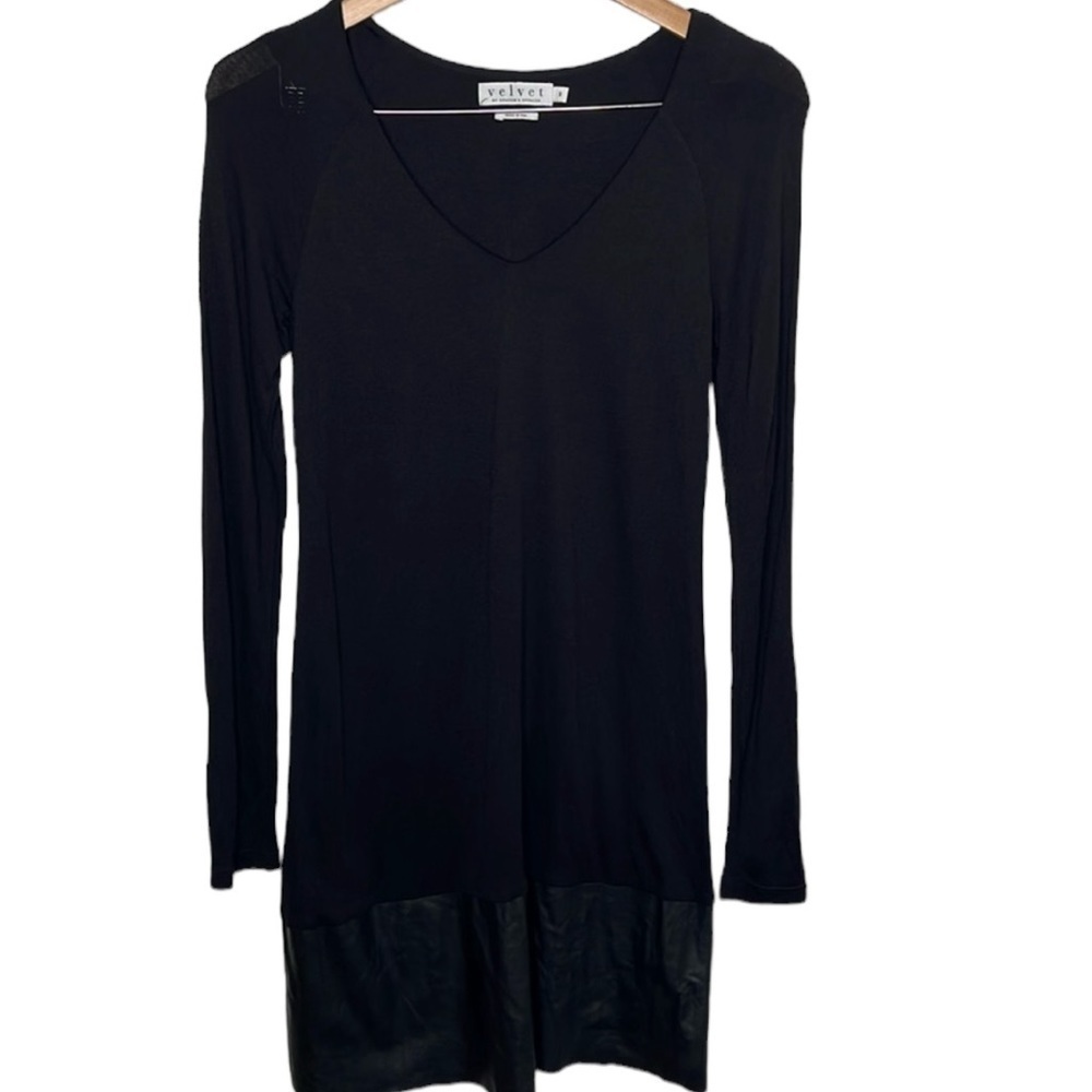 Velvet by Graham & Spencer Black Long Sleeve Faux Leather Dress Womens Size S